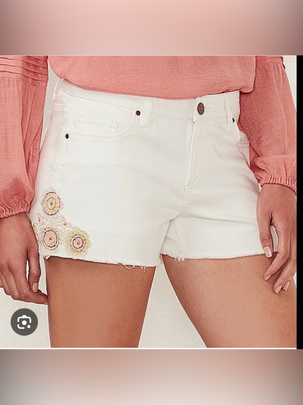 NWT LC Lauren Conrad White Denim Shorts with Crochet Flower Appliqué